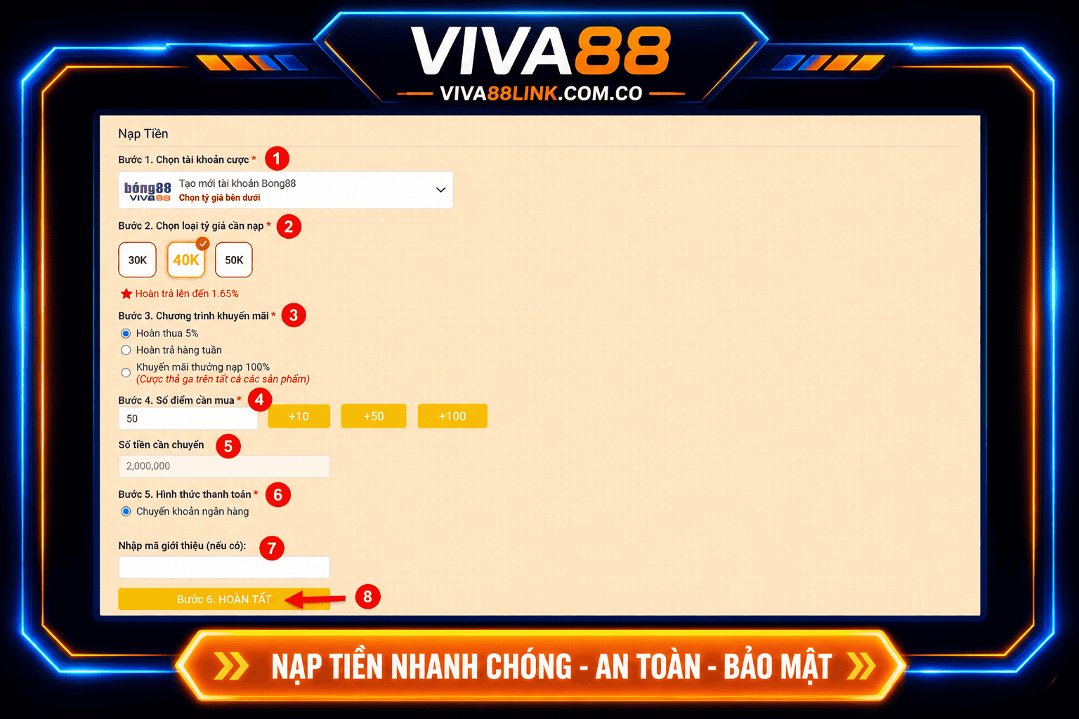 Bước 2: Nhập số tiền nạp vào tài khoản Bước 2: Nhập số tiền nạp vào tài khoản