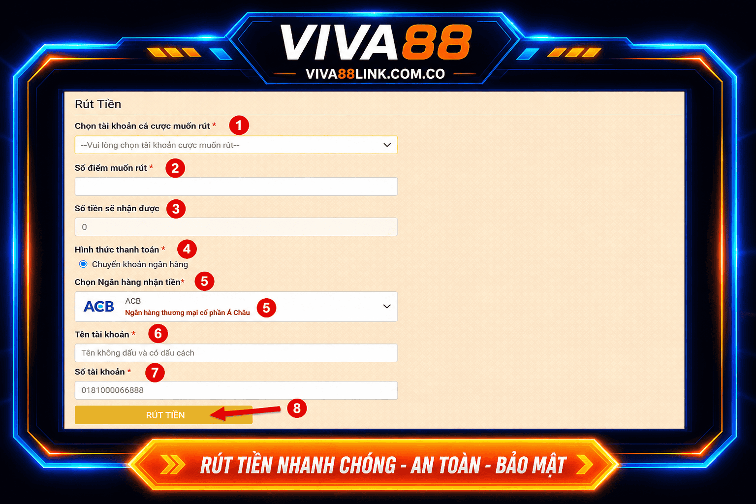 Bước 2: Nhập thông tin rút tiền Bước 2: Nhập thông tin rút tiền